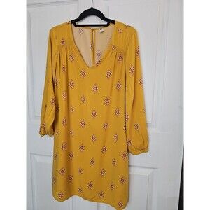 Women's Old Navy Yellow Patterned Long-sleeve Shirt Dress Tunic Medium